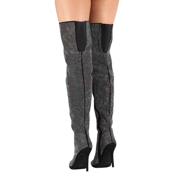 Anne Michelle Rhinestone Pointy Toe OTK Stiletto Heeled Boots Size 10 - Picture 2 of 8